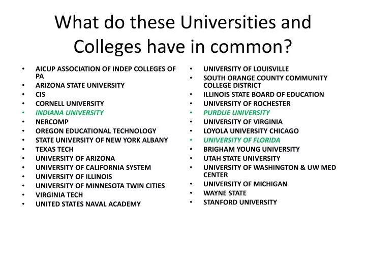 what do these universities and colleges have in common