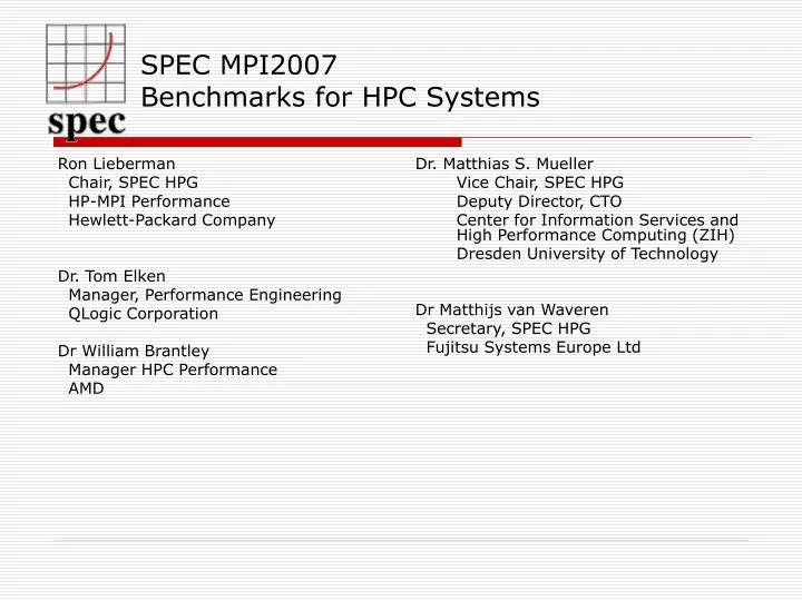 spec mpi2007 benchmarks for hpc systems