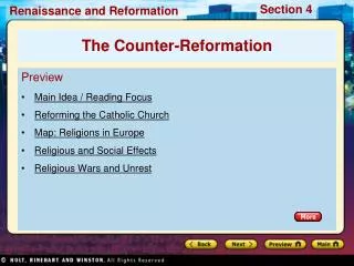 Preview Main Idea / Reading Focus Reforming the Catholic Church Map: Religions in Europe