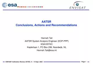 AATSR Conclusions, Actions and Recommendations