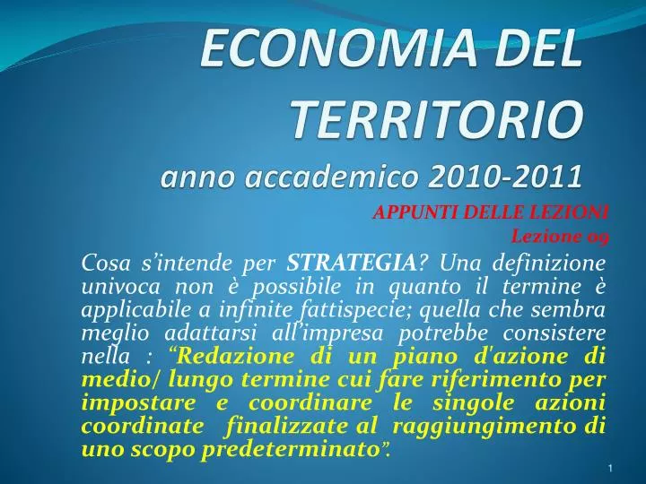 economia del territorio anno accademico 2010 2011