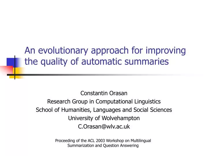 an evolutionary approach for improving the quality of automatic summaries
