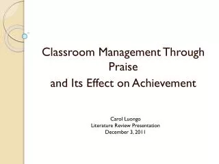 Classroom Management Through Praise and Its Effect on Achievement