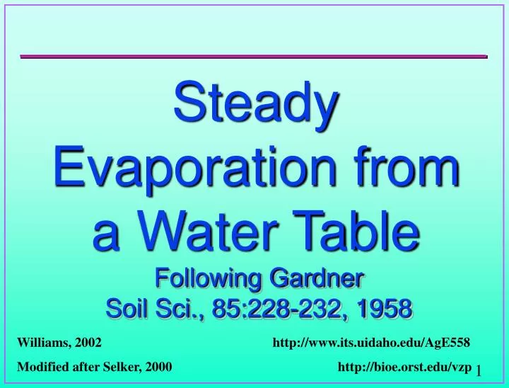 steady evaporation from a water table