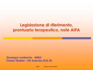 legislazione di riferimento prontuario terapeutico note aifa