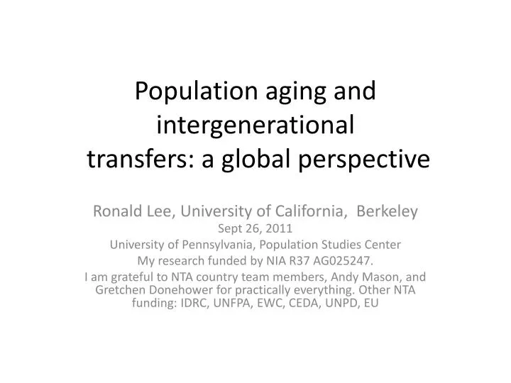 population aging and intergenerational transfers a global perspective