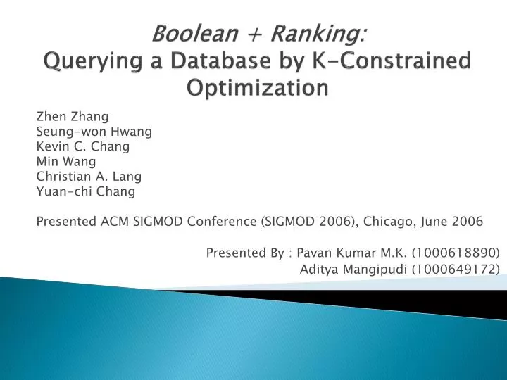 boolean ranking querying a database by k constrained optimization