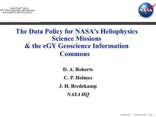 The Data Policy for NASA's Heliophysics Science Missions &amp; the eGY Geoscience Information Commons