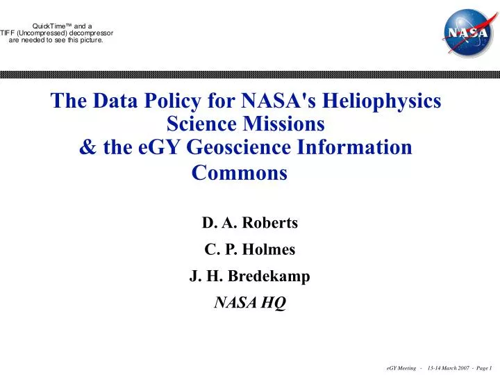 the data policy for nasa s heliophysics science missions the egy geoscience information commons