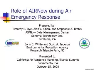 Role of AIRNow during Air Emergency Response