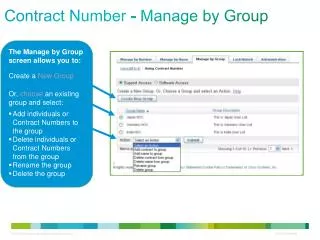 Contract Number - Manage by Group