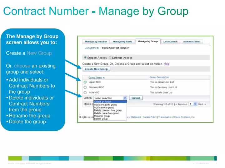 contract number manage by group