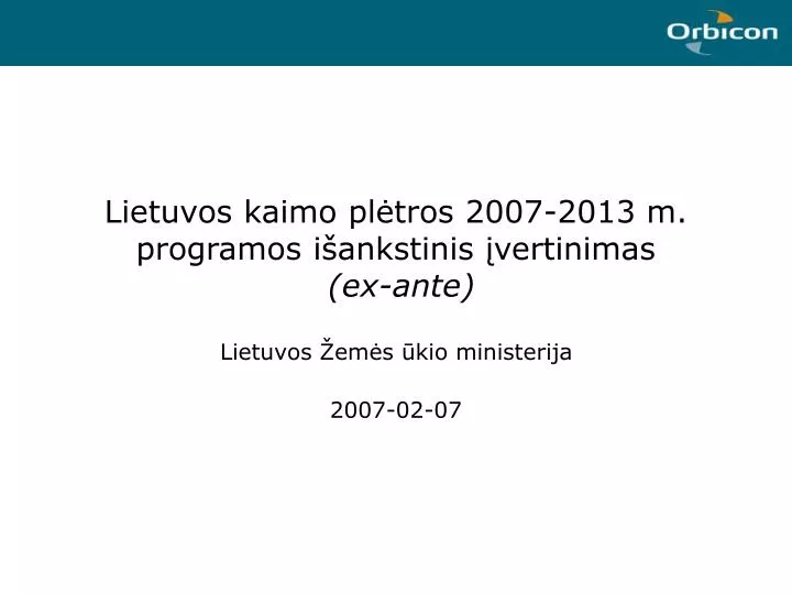 lietuvos kaimo pl tros 2007 2013 m programos i ankstinis vertinimas ex ante