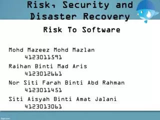 Risk, Security and Disaster Recovery