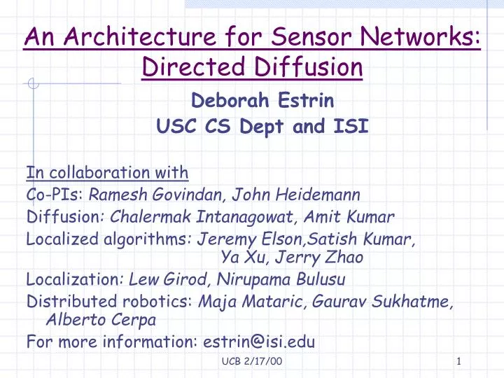 an architecture for sensor networks directed diffusion