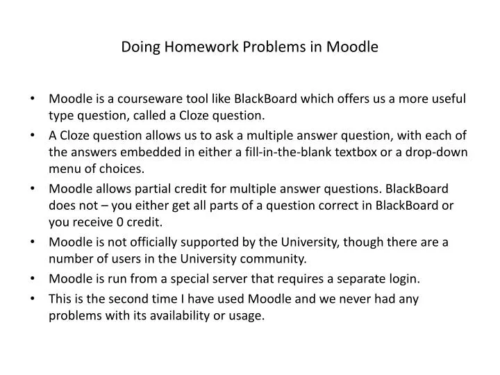 doing homework problems in moodle