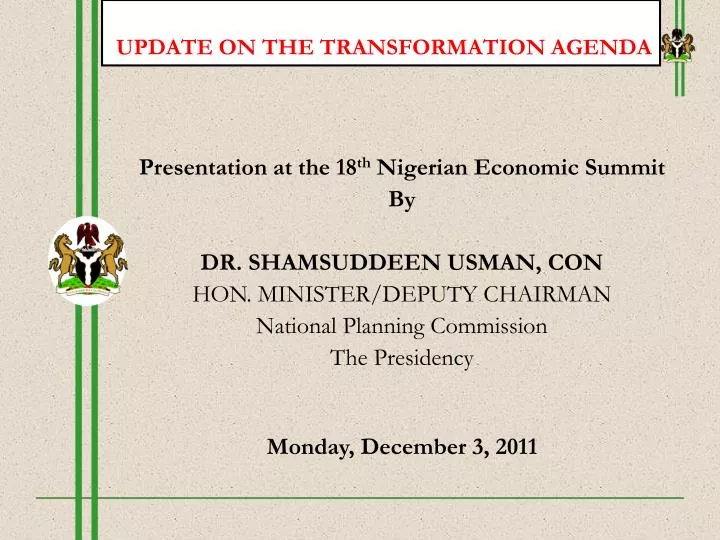update on the transformation agenda