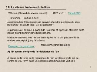 3 8 la vitesse limite en chute libre