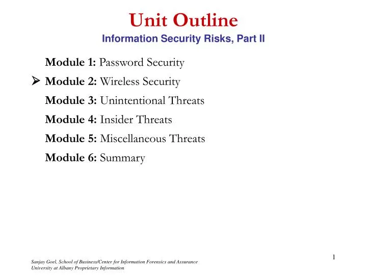 unit outline information security risks part ii