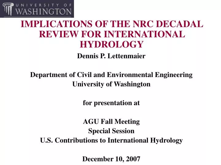 implications of the nrc decadal review for international hydrology