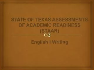 STATE OF TEXAS ASSESSMENTS OF ACADEMIC READINESS (STAAR) English I Writing