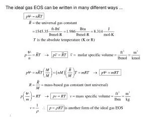 The ideal gas EOS can be written in many different ways ...