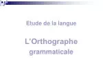 Etude de la langue L’Orthographe grammaticale