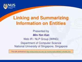 Linking and Summarizing Information on Entities
