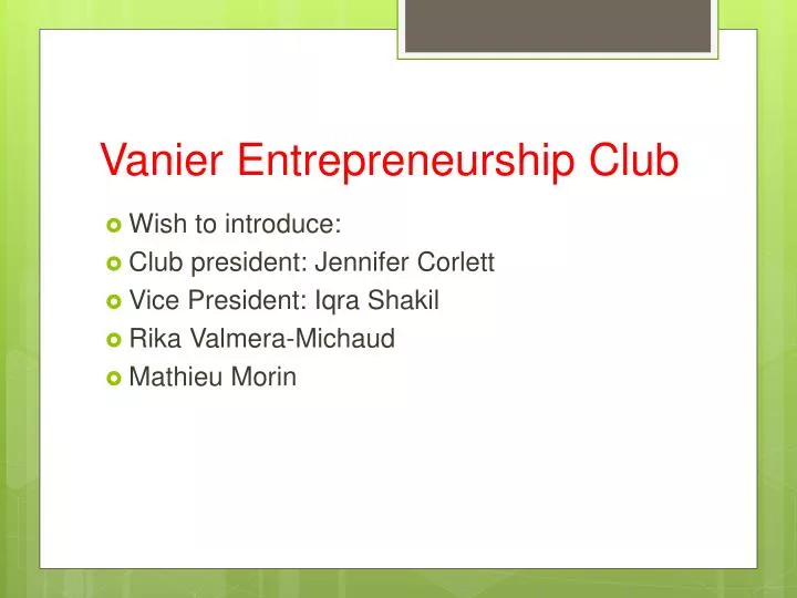 vanier entrepreneurship club