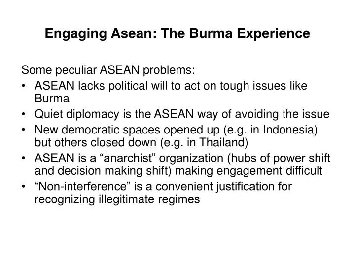 engaging asean the burma experience