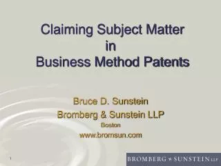 Claiming Subject Matter in Business Method Patents