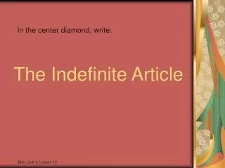 The Indefinite Article