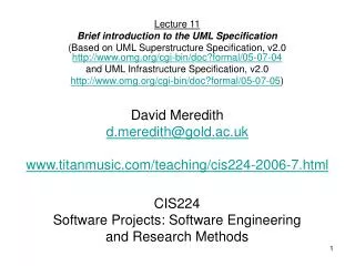 CIS224 Software Projects: Software Engineering and Research Methods