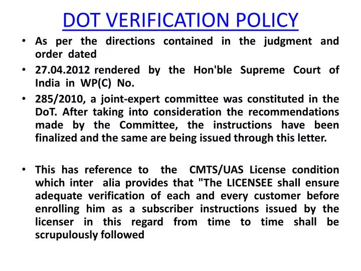 dot verification policy