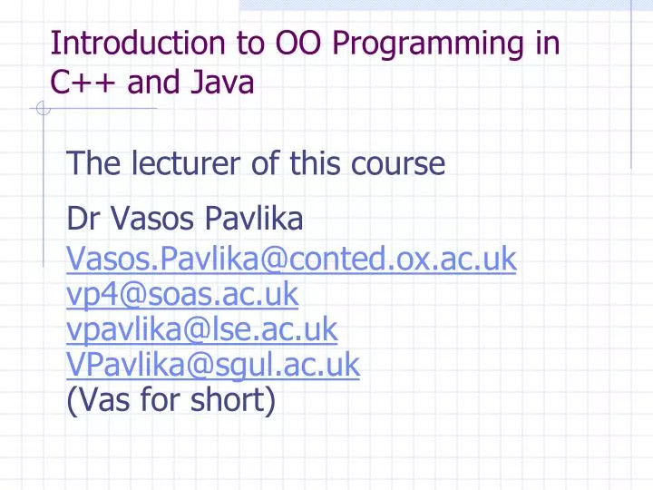 introduction to oo programming in c and java