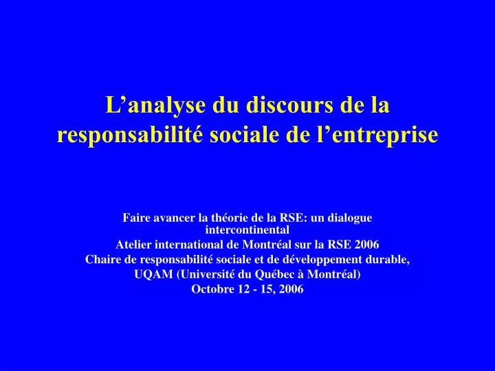 l analyse du discours de la responsabilit sociale de l entreprise