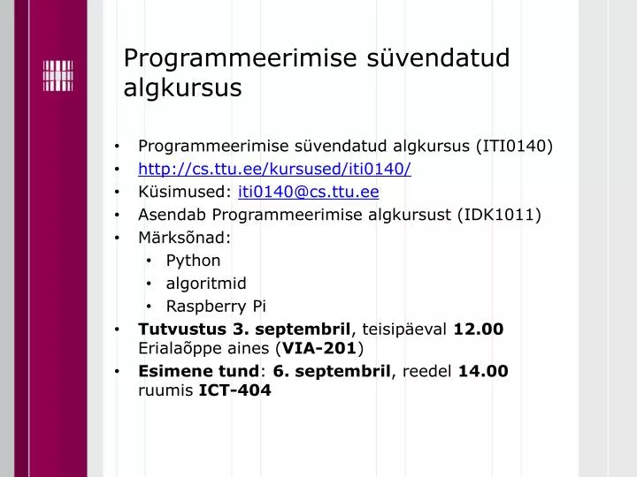 programmeerimise s vendatud algkursus