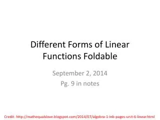 Different Forms of Linear Functions Foldable