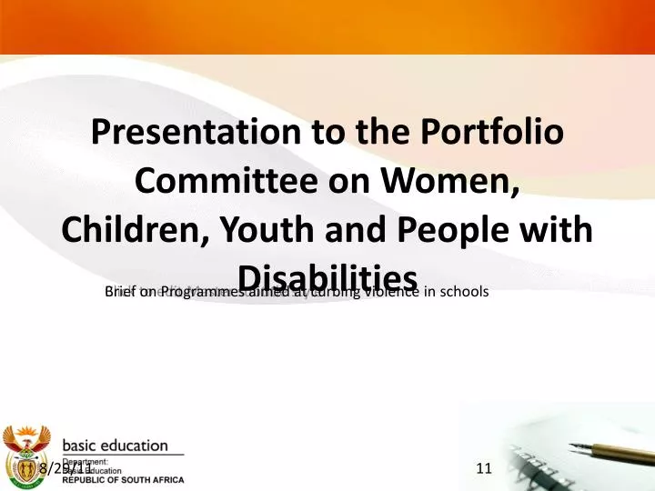 presentation to the portfolio committee on women children youth and people with disabilities