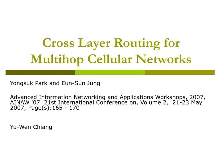 cross layer routing for multihop cellular networks