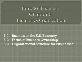 Intro to Business Chapter 5 Business Organization