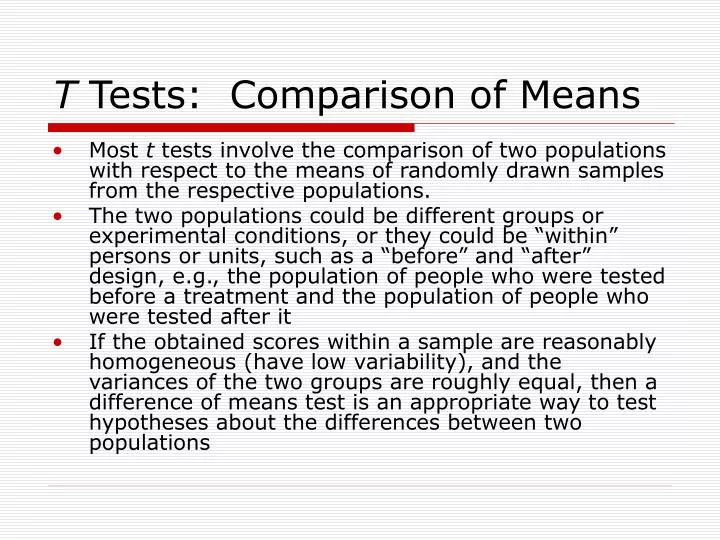t tests comparison of means