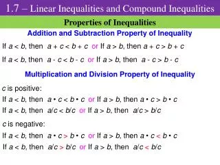 Properties o f Inequalities