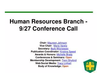 Human Resources Branch - 9/27 Conference Call