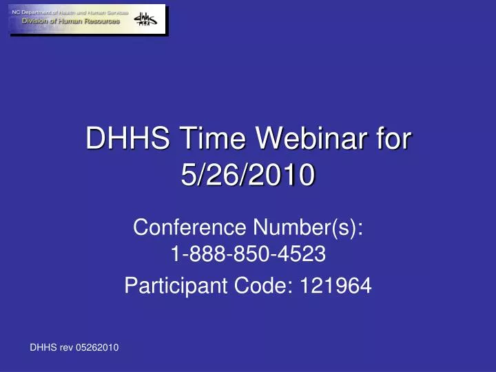 dhhs time webinar for 5 26 2010