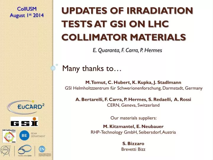 u pdates of irradiation tests at gsi on lhc collimator materials