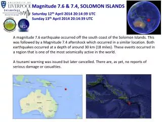 Magnitude 7.6 &amp; 7.4, SOLOMON ISLANDS