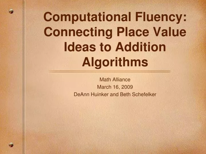 computational fluency connecting place value ideas to addition algorithms