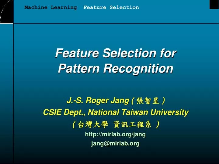 feature selection for pattern recognition