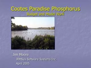 Cootes Paradise Phosphorus Budget and Model Work